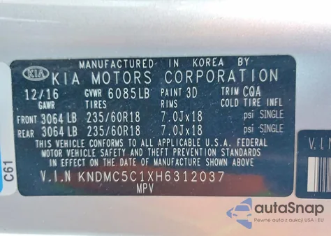 2017 Kia Sedona Ex from USA, damaged, VIN KNDMC5C1XH6312037